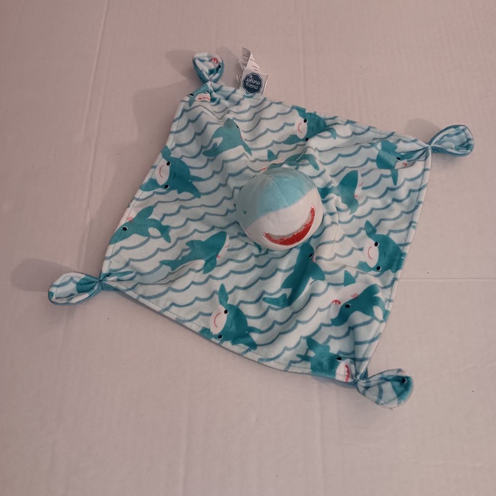 Mary Meyer Teal and White Plush Shark Blanket Blue White